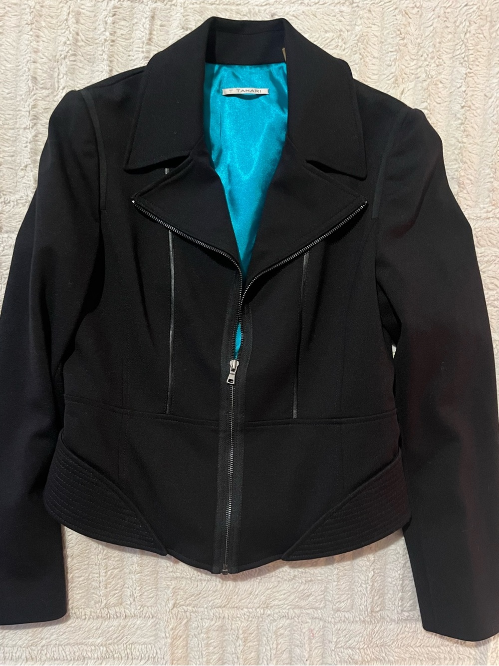 Tahari Black Women's Zip-Front Blazer with Teal Lining